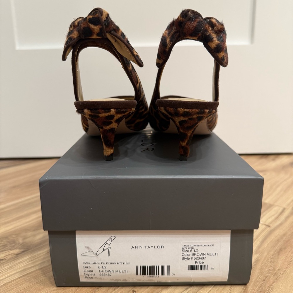 Ann Taylor Tanja Leopard Print Heels Haircalf Slingbacks, Size 6.5 - Picture 5 of 5